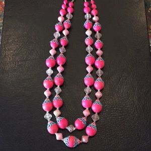 Rare Vintage Flamingo Pink & Turquoise  Necklace